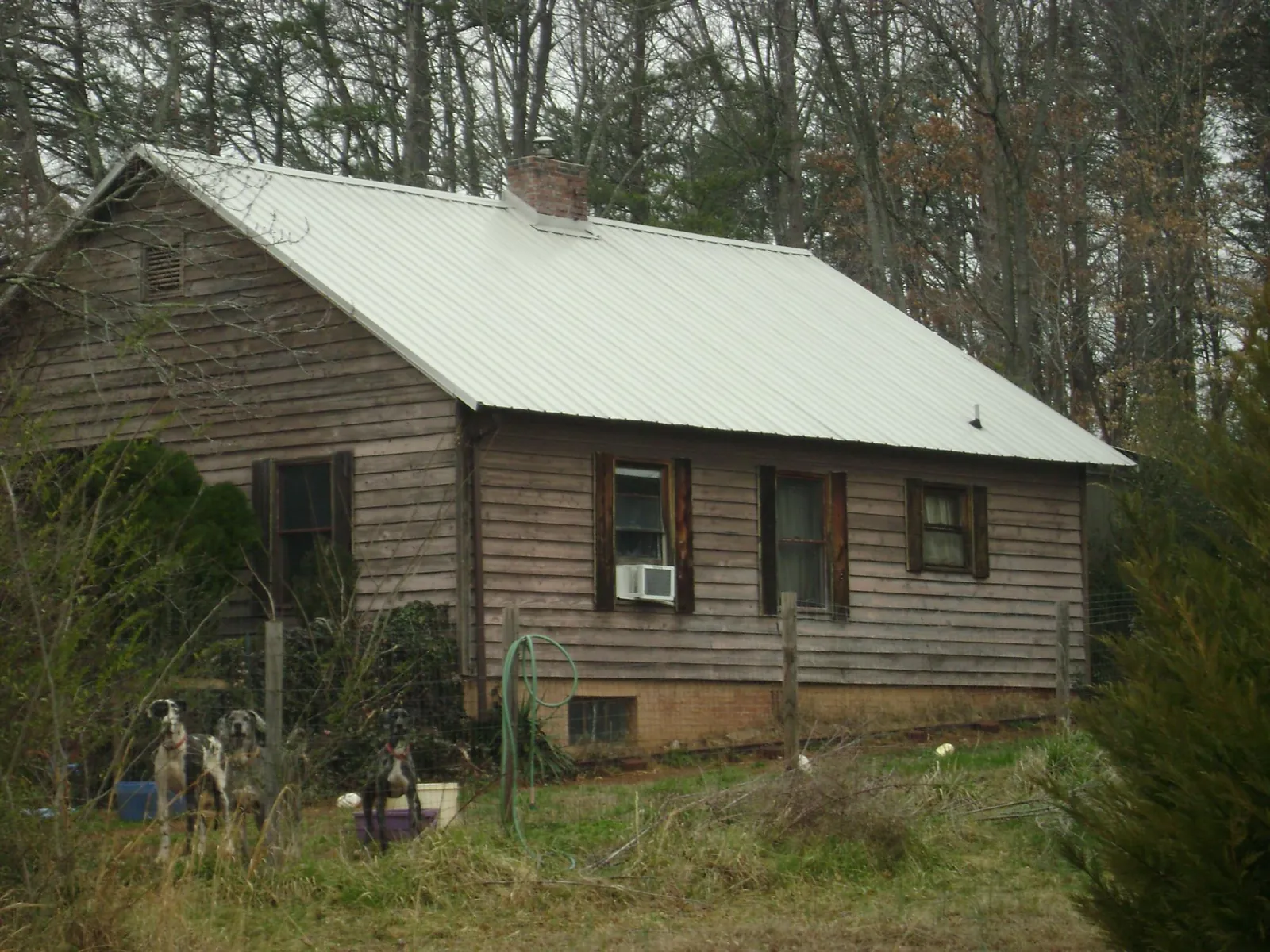 White metal roof on an old wood sided farmhouse, from a Metal Roof Installation job in Salida